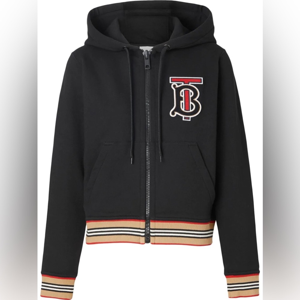 BURBERRY Iconic Stripe Monogram Motif Hoodie Top
